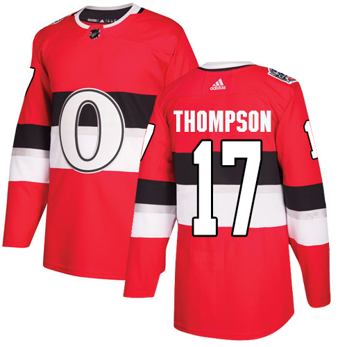 Adidas Senators #17 Nate Thompson Red Authentic 100 Classic Stitched NHL Jersey - Click Image to Close